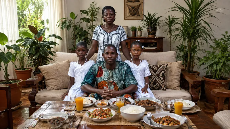 Famille africaine réunie à table à la maison autour d'un repas